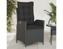 vidaXL Reclining Garden Chair with Cushions Black Poly Rattan