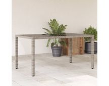 vidaXL Garden Table with Glass Top Grey 150x90x75 cm Poly Rattan