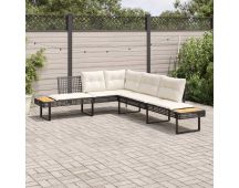 vidaXL Garden Sofa with Cushions L-shaped Black Poly Rattan and Acacia