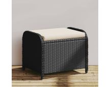 vidaXL Garden Stool with Cushion Black 58x46x46 cm Poly Rattan