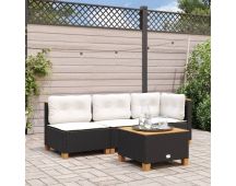 vidaXL Garden Sofa Armless with Cushions Black Poly Rattan