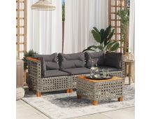 vidaXL Garden Sofa with Cushions 3-Seater Grey Poly Rattan