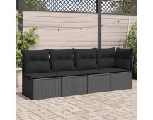 vidaXL Garden Sofa with Cushions 4-Seater Black Poly Rattan