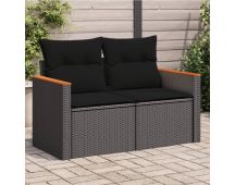 vidaXL Garden Sofa with Cushions 2-Seater Black Poly Rattan