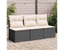 vidaXL Garden Sofa with Cushions 3-Seater Black Poly Rattan