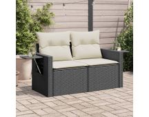 vidaXL Garden Sofa with Cushions 2-Seater Black Poly Rattan