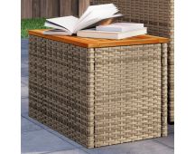 vidaXL Garden Side Tables 2 pcs Beige 55x34x37cm Poly Rattan Solid Wood