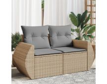 vidaXL Garden Sofa with Cushions 2-Seater Beige Poly Rattan