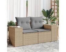 vidaXL Garden Sofa with Cushions 2-Seater Beige Poly Rattan