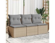 vidaXL Garden Sofa with Cushions 3-Seater Beige Poly Rattan