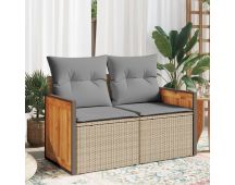 vidaXL Garden Sofa with Cushions 2-Seater Beige Poly Rattan