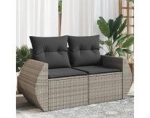 vidaXL Garden Sofa with Cushions 2-Seater Grey Poly Rattan