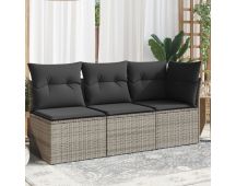 vidaXL Garden Sofa with Cushions 3-Seater Grey Poly Rattan