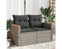 vidaXL Garden Sofa with Cushions 2-Seater Grey Poly Rattan