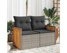 vidaXL Garden Sofa with Cushions 2-Seater Grey Poly Rattan