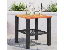 vidaXL Garden Table Black 40x40x42 cm Poly Rattan Acacia Wood