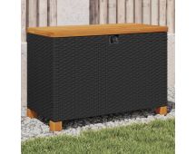 vidaXL Garden Storage Box Black 80x40x48 cm Poly Rattan Acacia Wood