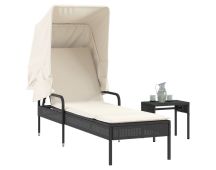 vidaXL Sun Lounger with Canopy and Table Black Poly Rattan