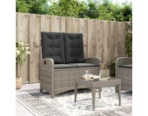 vidaXL Reclining Garden Bench with Cushions Grey Poly Rattan