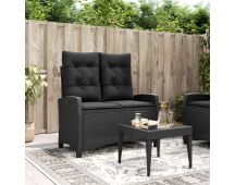 vidaXL Reclining Garden Bench with Cushions Black Poly Rattan