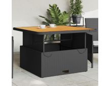 vidaXL Garden Table Black 110x110x71 cm Poly Rattan and Acacia Wood