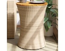 vidaXL Garden Side Table Drum Shape Beige Poly Rattan and Solid Wood