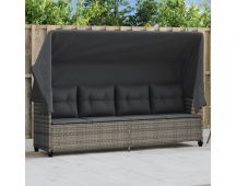 vidaXL Sun Lounger with Canopy and Cushions GreyPoly Rattan