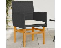 vidaXL Garden Chairs with Cushions 2 pcs Black Poly Rattan&Solid Wood