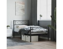 vidaXL Metal Bed Frame with Headboard and Footboard Black 107x203 cm