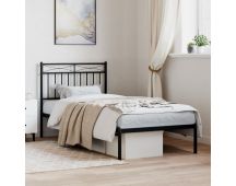 vidaXL Metal Bed Frame with Headboard Black 92x187 cm Single Size