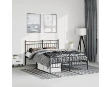 vidaXL Metal Bed Frame with Headboard and Footboard Black 150x200 cm