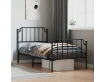 vidaXL Metal Bed Frame with Headboard and Footboard Black 92x187 cm Single Size