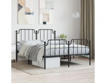 vidaXL Metal Bed Frame with Headboard and Footboard Black 150x200 cm