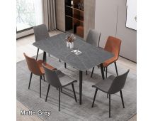 120x60cm Matte Grey Minimalist Slate Kitchen Dining Table Marble Lunch Dinner Table Solid Metal Legs