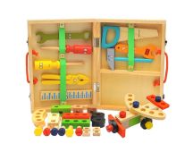 Children's pretend play build fix wood Toolbox Toy, Carpenter Traddie Set For toddlers and kids