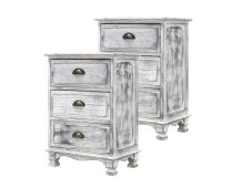 2X Bedside Table 3 Drawer Vintage Side Table Storage Cabinet Bedroom CLARA GREY