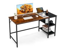 1.4m Computer Table Desk Book Storage Student Study Home Office Workstation Vintage Oak Finish