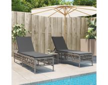 vidaXL Sun Loungers 2 pcs with Table Grey Poly Rattan