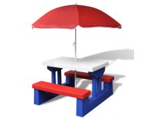 vidaXL Kids' Picnic Table with Benches and Parasol Multicolour