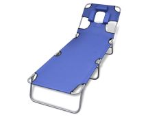 vidaXL Folding Sun Lounger with Head Cushion Powder-coated Steel Blue