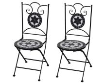 vidaXL Folding Bistro Chairs 2 pcs Ceramic Black and White