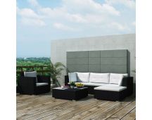 vidaXL 6 Piece Garden Lounge Set with Cushions Poly Rattan Black