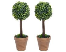 vidaXL Artificial Boxwood Plants 2 pcs with Pots Ball Shaped Green 41 cm