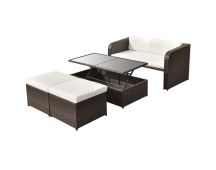 vidaXL 4 Piece Garden Lounge Set with Cushions Poly Rattan Brown