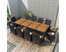 vidaXL 11 Piece Outdoor Dining Set with Cushions Poly Rattan Black