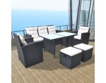 vidaXL 6 Piece Outdoor Dining Set with Cushions Poly Rattan Black