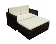 vidaXL 2 Piece Garden Lounge Set with Cushions Poly Rattan Brown