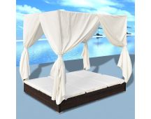 vidaXL Outdoor Lounge Bed with Curtains Poly Rattan Brown