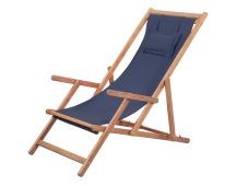 vidaXL Folding Beach Chair Fabric and Wooden Frame Blue