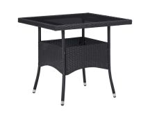 vidaXL Outdoor Dining Table Black Poly Rattan and Glass